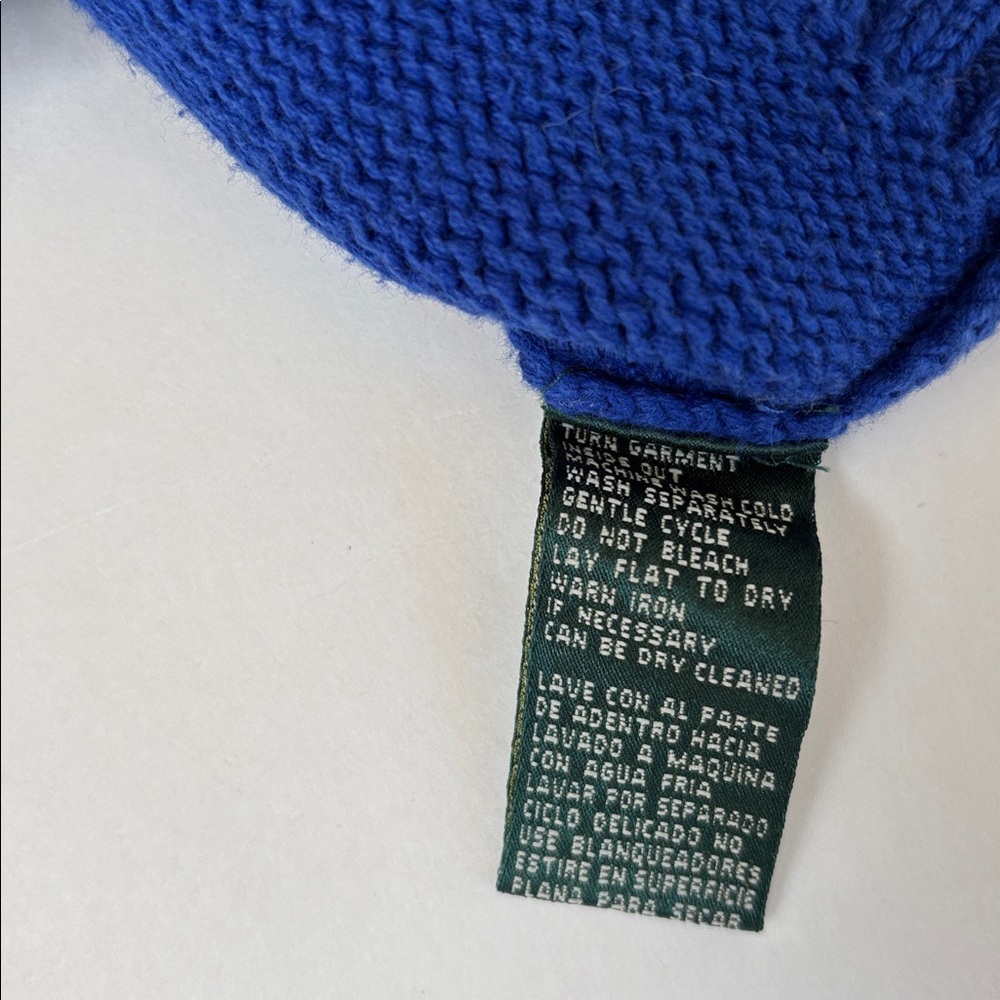 Vintage Ralph Lauren Blue Gold Crest 1/4 Zip Sweater Preppy Women’s Petite Large - Picture 5 of 10